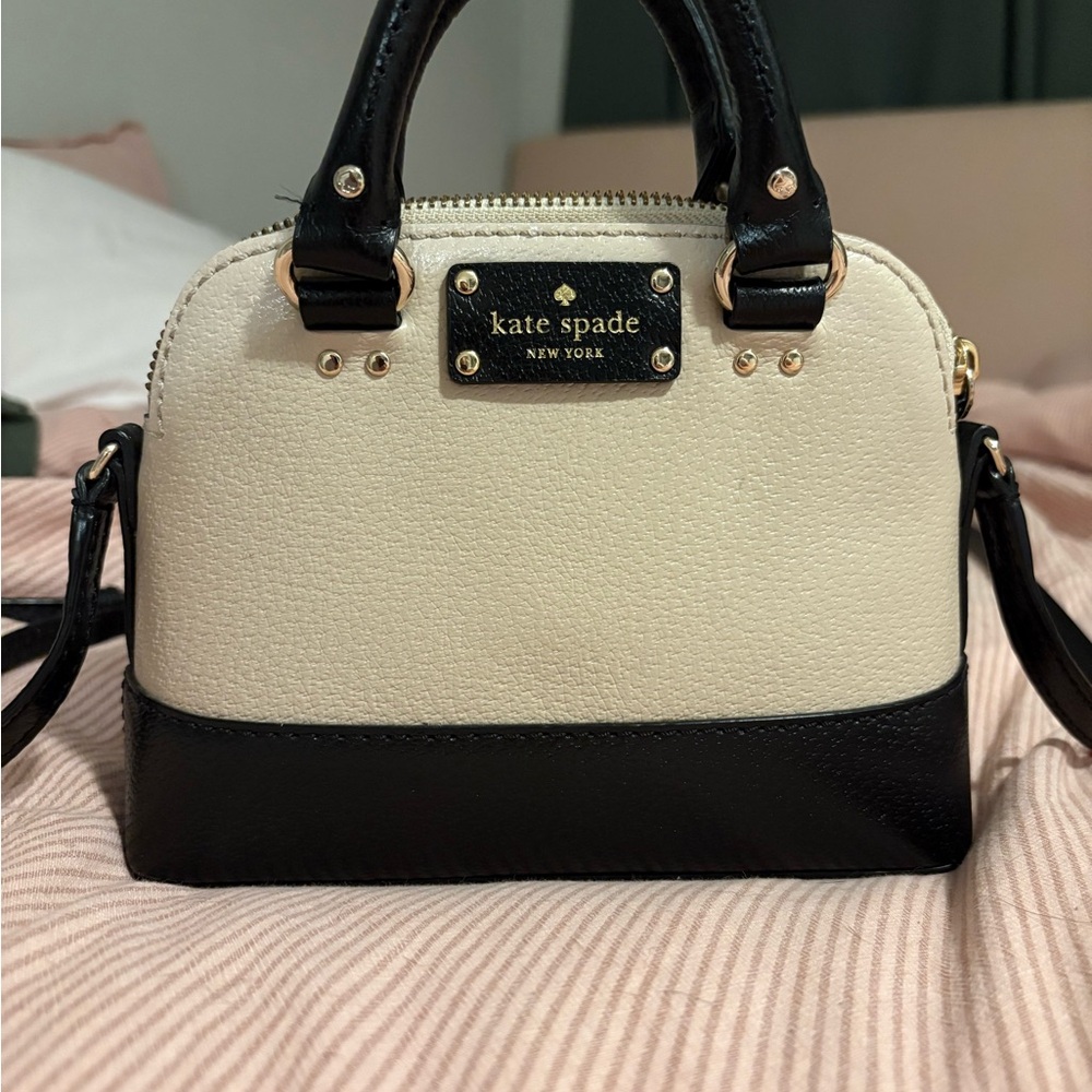 Kate Spade Black and Cream Leather Mini Satchel Bag- great condition